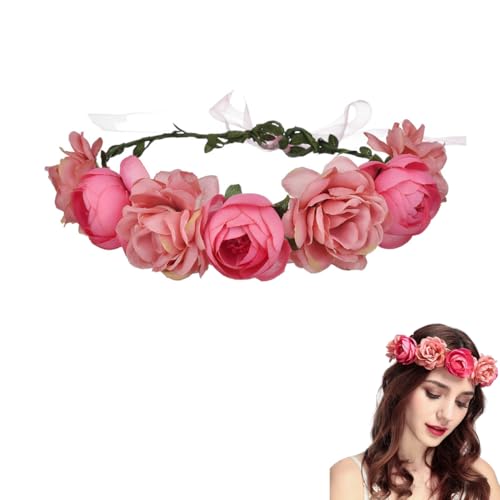 Heanvmyss Flores de Corona Diadema,Rosa Guirnalda Diadema Flores,Cinta para el Cabello de Corona,Flor Guirnalda para Mujer Niña Bodas Festivales Fiestas(Rosa)