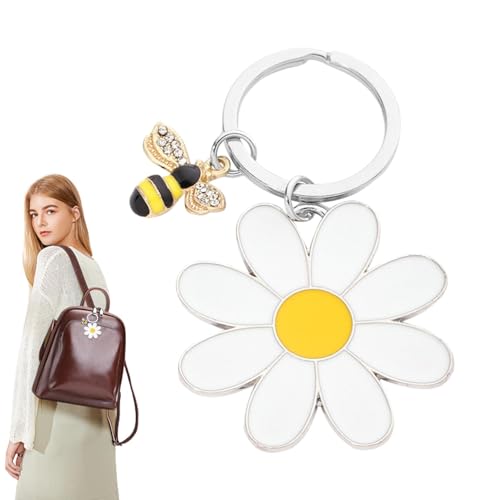 Shenrongtong lindo llavero de la margarita, llavero de la flor de la margarita - ornamento lindo del llavero de la flor y de la abeja de la margarita - Mochila para estudiantes, bolso escolar,