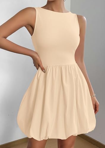 Image of PRETTYGARDEN Summer Dresses for Women 2026 Casual Mini Short Cocktail Dress Sleeveless Tank Crew Neck Bubble Sundress Pockets