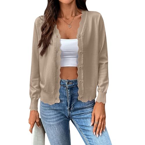 Genérico Cardigan Mujer Talla Grande Entretiempo Rebeca De Vestir Ganchillo Chaqueta Mujer Entretiempo Elegante con Bolsillos para Vestidos Rebeca Ligeros Otoño Casual Oktoberfest 1#Caqui M