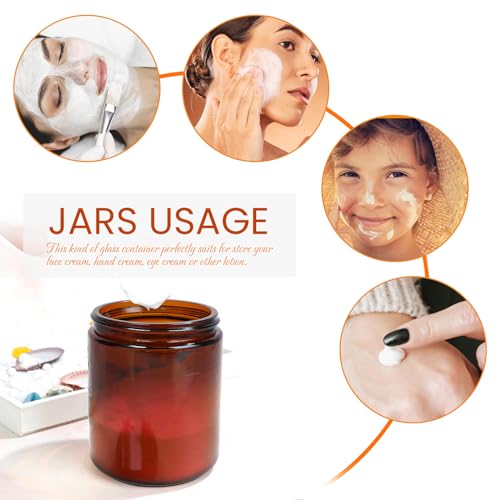 8 oz Amber Round Glass Jars, Pack of 2 with Black Lids, Cosmetics Containers for Face Cream Lotion, Powder, Candle, Spice, Body Butter4