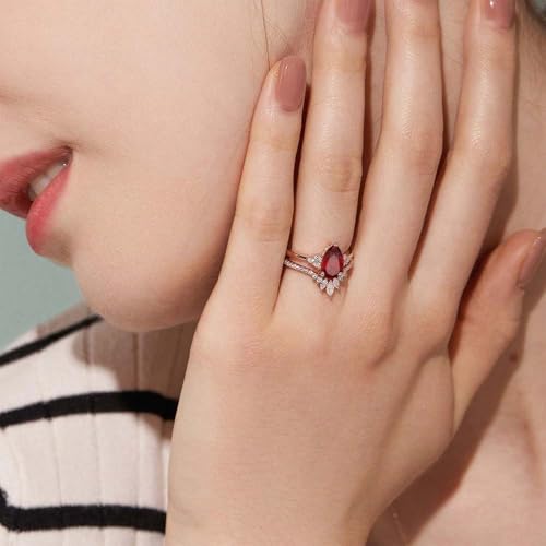 2 Carat Gemstone Wedding Ring Set - Pear Shaped Gem with Moissanite Bridal Sets Wedding Rings White Yellow Rose 10K 14K 18K Gold 925 Sterling Silver Pear Womens Wedding Ring Sets for Women2