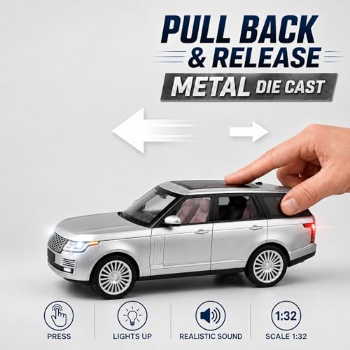 Image of GRAPHENE 1:32 Scale RR Pull Back Toy Car, Die Cast Metal Body SUV Model with Openable Doors, Light & Sound, Realistic Miniature Vehicle Toy for Kids Boys Girls (Grey)