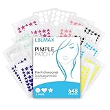 LBLMAX Pimple Patches for Face (648 Count),3 shapes (Round,Star and heart Shapes),Hydrocolloid Spot Dots with Salicylic Acid and Tea Tree Oil