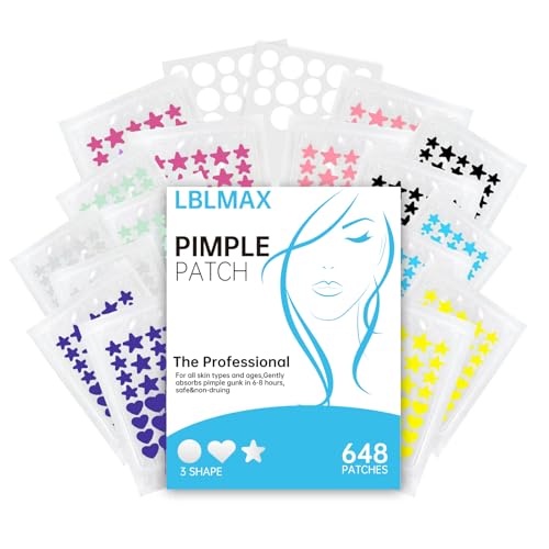 LBLMAX Pimple Patches for Face (648 Count),3 shapes (Round,Star and heart Shapes),Hydrocolloid Spot Dots with Salicylic Acid and Tea Tree Oil