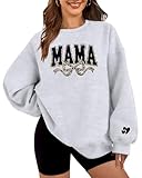 HEYTALALA Mama Sweatshirt for Women Oversized Crewneck Pullover Hoodies Graphic Tops Long Sleeve Mom Shirts Grey