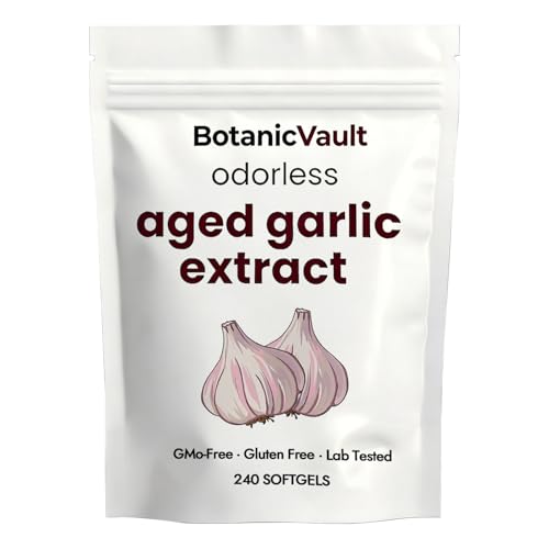 Botanic Vault Aged Garlic Extract | Antioxidant Support for Heart & Immune Wellness | Odorless Organic Garlic Capsules | Vegan Non-GMO | 240 Softgels
