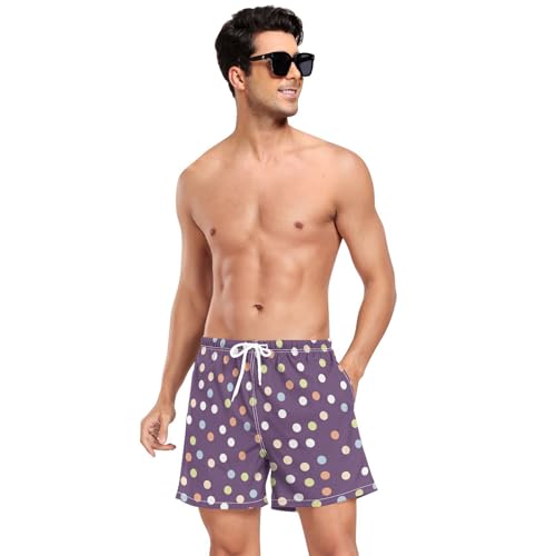 Mens Swim Shorts with Liner Black Polka Dots Quick-Dry Swim Shorts Small3
