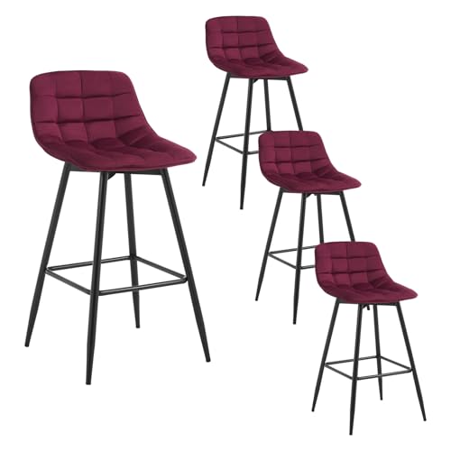 WOLTU 4 X Tabouret de Bar Bistro Chaise de Bar Assise rembourrée en Velours avec Pieds et Repose-Pieds en métal,Bordeaux BH143bd-4