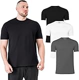 Essential 3-Pack Men's Crew Neck T-Shirts – Black, White, Carbon, Sizes XL-5XL, Soft Cotton-Poly Blend, Premium Fit, Perfect for Big & Tall Men, Breathable, Comfortable, Hide Beer Belly/Dad BOD