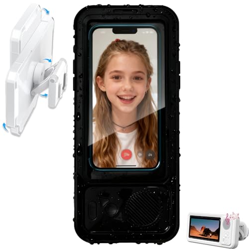 Yrcasu Shower Phone Holder with Wireless Bluetooth Speaker, Shower Phone Holder Waterproof Whith 360° Rotation Shower Phone Case, Angle Adjustable, Enhanced Sound Quality (Black)