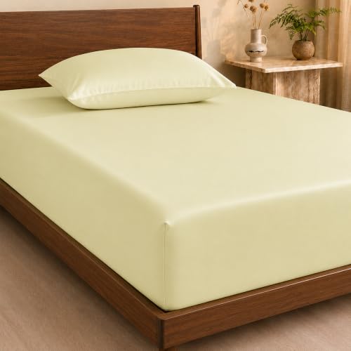 Image of HOMEMONDE 100% Bamboo King Size Fitted Bedsheet with 2 Pillow Covers | 300 TC Luxury Cooling Elastic Fitted Sheet | Ultra Soft, Breathable & Moisture Wicking | (Ivory, 78x72 Inches)