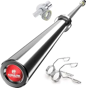 Konark Fitness 7 Feet Olympic Barbell Rod Bench Press, Deadlift, Powerlifting, CrossFit Training (28 mm Internal Dia and 50mm Outer Dia) with Two Springs Collar