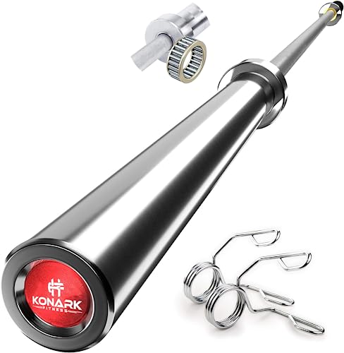 Image of Konark Fitness 7 Feet Olympic Barbell /Rod Heavy Weight Lifting Training Knurled Grip for Gym Workout (28 mm Internal Dia AND 50mm Outer Dia) with Two Springs Collar (7 Feet 20KG)