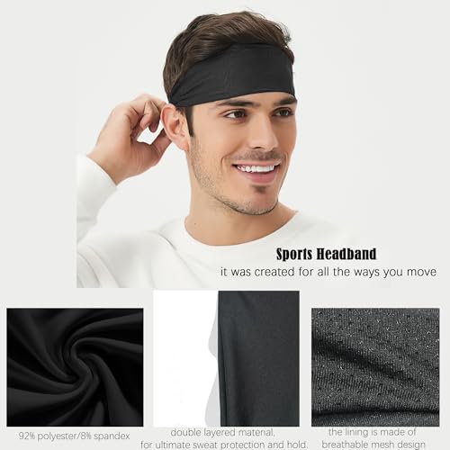 Image of 5 Pack Sports Headband for Men, Breathable Mesh Design, Reused & Washed Mens Headband Sweat Bands for Running Yoga Fitness Workout