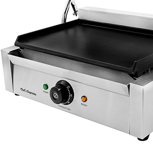 Chef Supreme Commercial Panini Press, 120V 2200W Non-Stick Cast Iron Flat Plate, Stainless Steel With Temperature Control 120F - 570F, Perfect For Hamburgers, Steaks, Vegetables, Breakfast, Sandwiches #TOP3