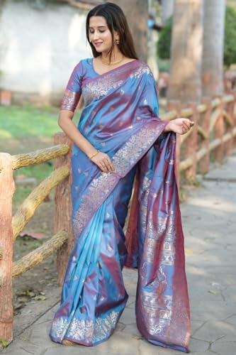 Image of SGF11 Women's Kanjivaram Pure Soft Silk Saree For Women Pure Golden Zari With Blouse Piece