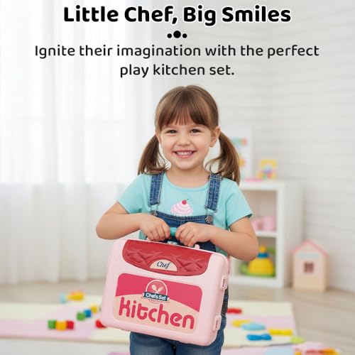 Image of StarAndDaisy Plastic 3 in 1 Portable Pretend Food Party Role Cooking Kitchen Play Set Toy for Baby, Toodlers, Boys and Girls.