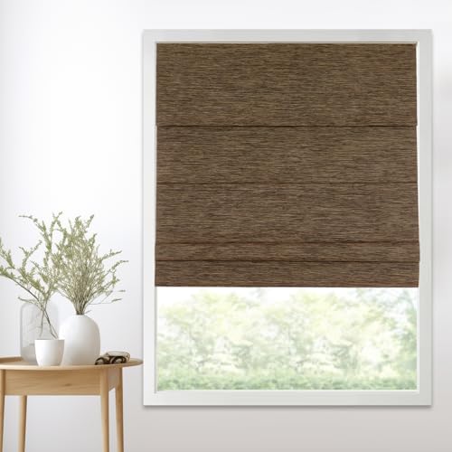 Persilux Cordless Blackout Roman Shades for Windows,Natural Woven Linen Fabric Roman Shades,Thermal...