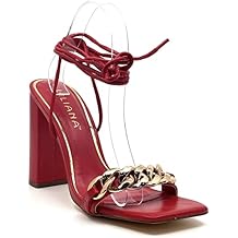 Liliana Women Chunky Lace Up High Heel Strappy Sandals