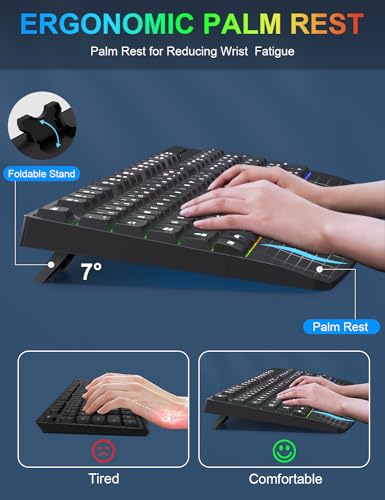 Quasio MK218 Wired Keyboard And Mouse Combo With Rainbow Rgb Backlit, Wrist Rest, 104 Keys Ergonomic Quiet Computer Keyboard Mice, Usb Wired Lighted Keyboard Combo thumb #2