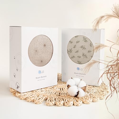 Image of lulumoon Muslin Baby Blanket for Unisex - Soft Cotton Receiving Blanket for Infant - 4 Layer Reversible Breathable Crib Bedding for Stroller and Nursery Decor 47 inchx47 inch (Olive Tree)