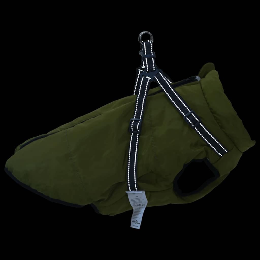Wasserdichter Hundemantel mit reflektierenden Streifen Armeegrün L52 für Outdoor-Gassi, warm gefüttert, verstellbares Geschirr, Reißverschluss, geeignet für Winter und Herbst