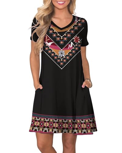 Image of COSSEN Women's Casual T Shirt Dress V-Neck Short Sleeves Swing Dresses Birthday Party Summer Travel Beach with Pocket