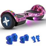Hoverboard Adulto e Infantil com 350W, Overboard Todo Terreno com Rodas Largas 6.5', Overboard com Bluetooth e Luzes LED, Hoverboard Adulto até 100kg, Autonomia de 10-15km (Roxo)
