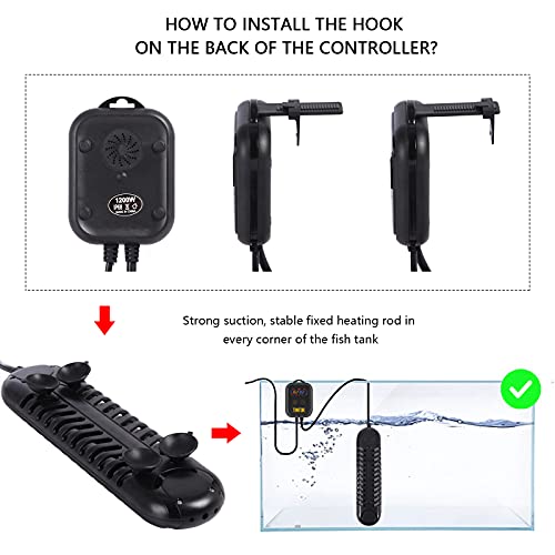 image for TINTOR Submersible Aquarium Heater, 800W/1200W Fish Tank Heater, Doubl