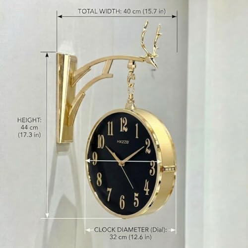 Image of Double Sided Wall Clock Sturdy Frame, Easy Read Two Faces Station Clock for Garden Home Decor Indoor Outdoor Living Room Study Wall Decoration (W4-Gold)