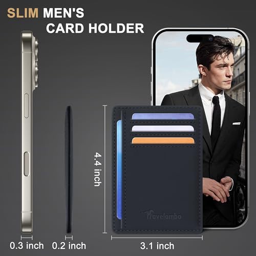 Image of Travelambo Slim Wallet Front Pocket Minimalist Leather RFID Blocking Medium Size(Edge-Finished Black)