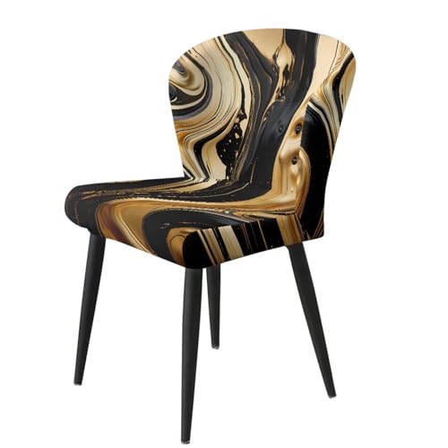 Image of Black Gold Marble Bar Stool Chair Cover 4 Pack Barstool Slipcovers Counter Stool Chair Covers with Waterproof Seat Pad Bar Seat Cover with Elastic Bottom