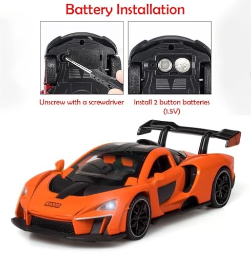 Image of McLaren Senna Car Toy - 1:28 Scale Alloy Die-Cast Supercar Model with Lights & Sound, Pull-Back Sports Car Toy for Kids, Boys & Collectors - Gift Item (Orange)