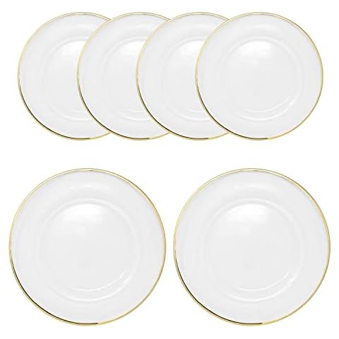 WedDecor - Juego de 6 platos de carga redondos de 13.0 in, flor de perla con borde dorado Cover