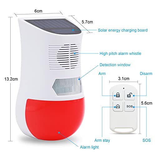 Solar Siren Light With Remote Control Strobe Red Light With Siren Motion Detector With Sound/Motion Alarm Outdoor With Ip65 Waterproof 129Db Solar Security Alarm For Yard Garden Farm Home #TOP7