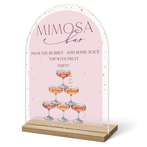Mimosa Bar Sign For Table, Champagne Tower Acrylic Mimosa Bar With Base Supplies For Baby Shower Bridal Shower, Decorations For Wedding Bachelorette Engagement Party, Welcome Sign Stand For Party -13