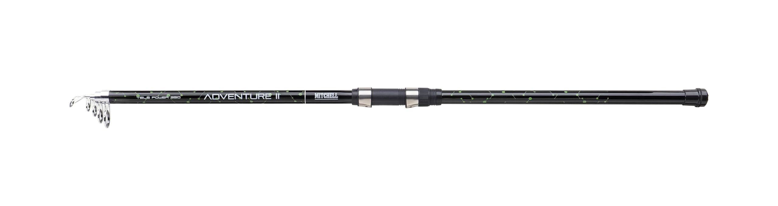 Mitchell Adventure II - Caña de Pescar Tele Power, Compuesto de Vidrio Duradero, caña de Pescar giratoria para Pesca de Agua Dulce, diseño telescópico, fácil Transporte, Unisex, Negro/Verde, 3,5 m,