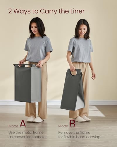 Image of VASAGLE Laundry Hamper, Laundry Basket, Laundry Sorter with 4 Pull-Out and Removable Bags, Shelf, Metal Frame, 4 x 10.6 Gallons (40 L), 45.7 x 13 x 28.4 Inches, Slate Gray and Charcoal Gray UBLH401G01