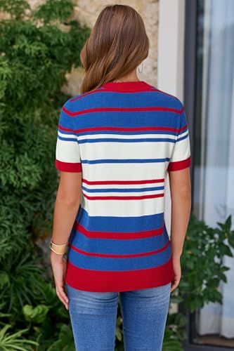 Image of Arach&Cloz Women's Lightweight Wool Blend Short Sleeve Sweater Top Business Casual