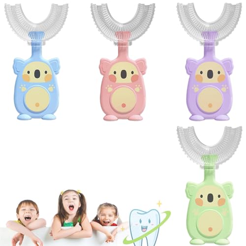 KIRZAX 4PCS Brosse à Dent Enfant en Forme de U, Poils en Silicone, Brossage Complet 360 Degrés,pour Enfants de 2 à 6 ans,Brosse à Dents de Nettoyage des Dents de Massage des Gencives, Prise Facile