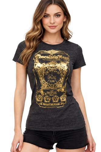 Licensed Harry Potter Choclate Frog Gold Foil Print Ladies/Girls T-Shirt top (XL)