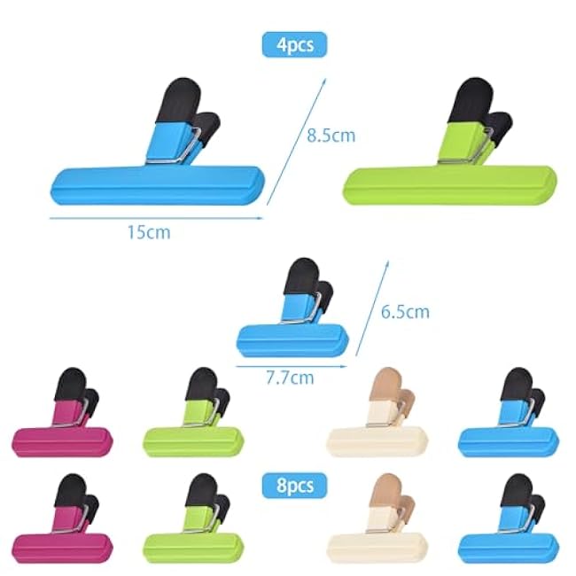 12 PCS Chip Clips Bag Clips Food Clips for Bags Sealing Clip Large Size Food Bag Clips for Food Storage Kitchen and Home£¨6.1in x4£¬3.07in x8£©