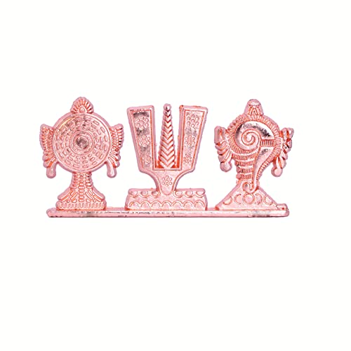 Image of KridayKraft Tirupati Balaji Symbol Stand Shankh Chakra Tilak Copper Plating Finish Decorative for Car Dashboard Home & Office Table Showpiece Figurines,Religious Gift Idol...