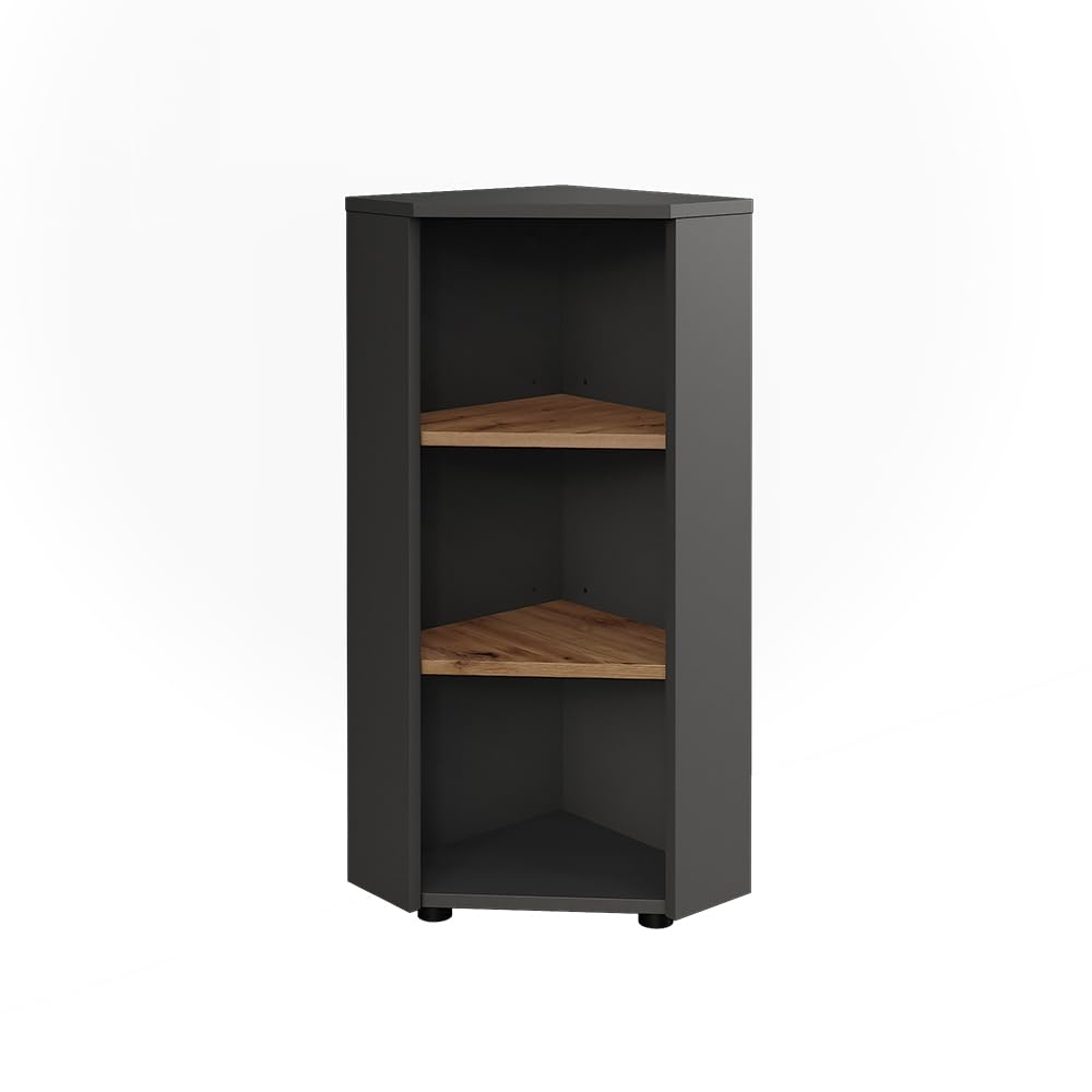 Vicco Mobiletto angolare Irma, Antracite/Rovere dorato, 33 x 81 cm 3 vani portaoggetti, per una conservazione salvaspazio negli angoli della stanza