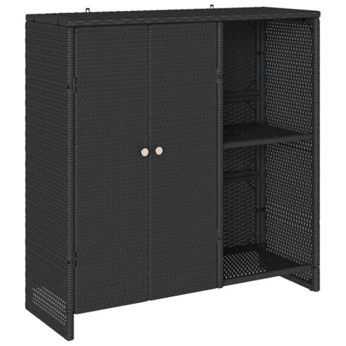 vidaXL Armadio di Stoccaggio Nero 100 x 36 x 102 cm in Rattan - Mobili Esterni Eleganti con Finitura Testurizzata, Resistenti ai Raggi UV, Ideali per Giardino o Garage. Panchina Moderna per Soggiorno