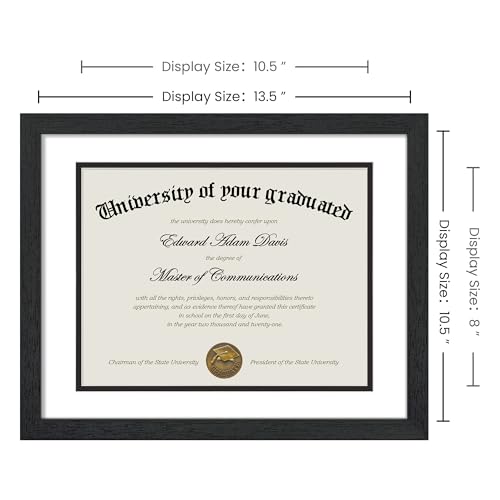Image of upsimples Diploma Frame with HD Glass, 11x14 Black, 1 Pack | Certificate Degree Frame, Fits 8.5 x 11 with Mat, Graduation Gift for Wall and Tabletop, Black & White Double Mats