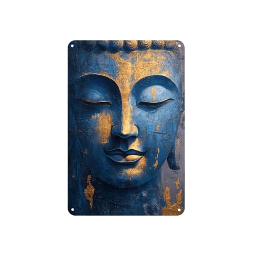 Blue Buddha Face Tin Sign