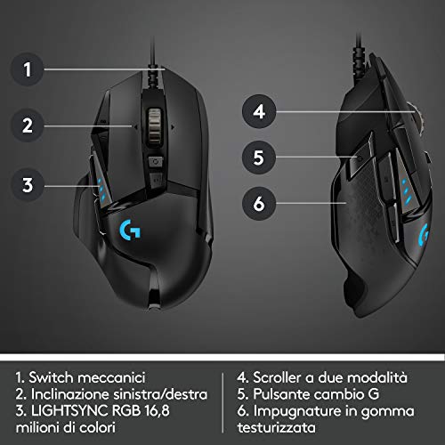 Logitech-G502-HERO-Mouse-Gaming-Prestazioni-Elevate-Sensore-HERO-25K-25600-DPI-RGB-Pesi-Regolabili-11-Pulsanti-Programmabili-Memoria-Integrata-PCMacLaptop-Nero