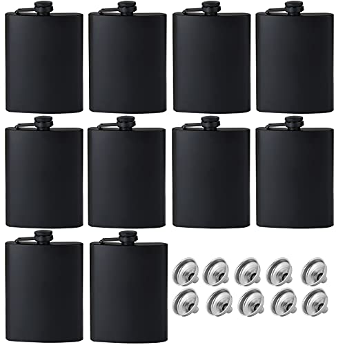 10pcs Flask for Liquor for Men,Matte Black Stainless Steel Leakproof and Funnel, with Never-Lose...